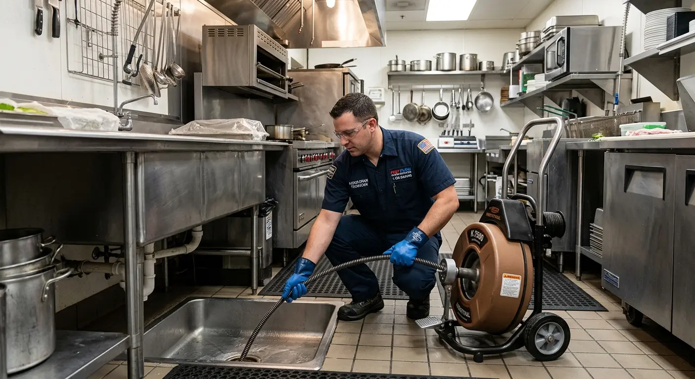 Commercial drain cleaning service in a restaurant kitchen in Merrill